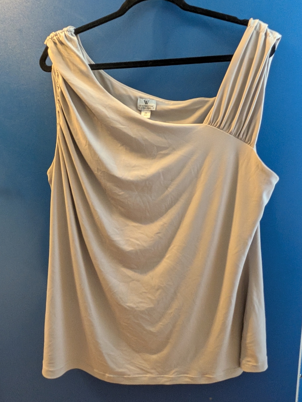 Worthington Taupe One-Shoulder Draped Top